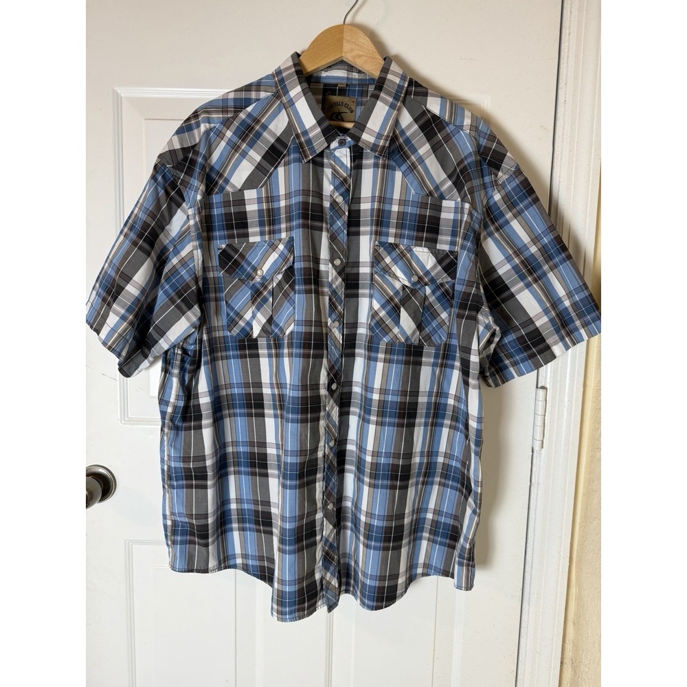 Western Country Rodeo Coevals Club Pearl Snap Plaid Shirt Short Sleeve 3XL XXX